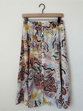 Astr Multicolor Abstract Floral A-Line Midi Skirt Size Medium